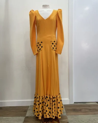 LBF Traje flamenca bata nejas naranja bolsillos. Talla 36