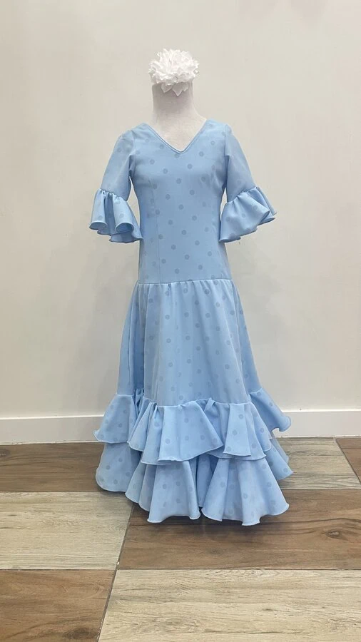LBF Traje de flamenca flocado de terciopelo lunar. Talla 6