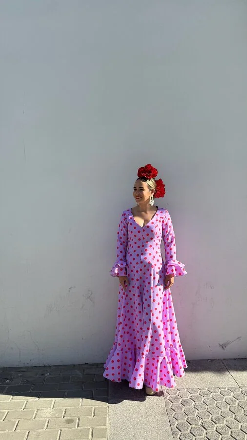 LBF Traje de flamenca bata flocada con raja. Varios colores y tallas disponibles - Imagen 2