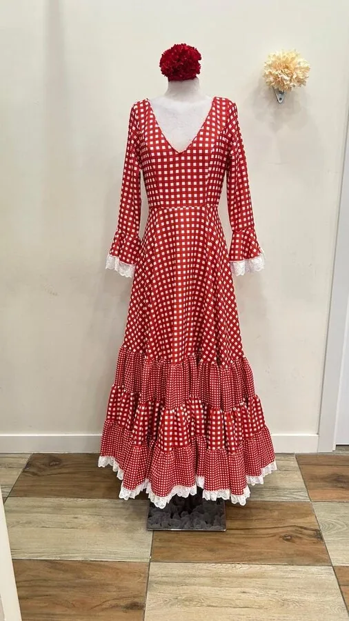 LBF Traje flamenca bata vichy. Talla 38
