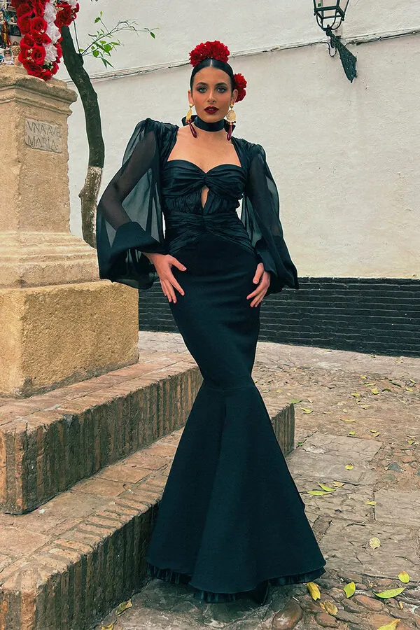 LBF Traje de flamenca cascos negro. Talla 38