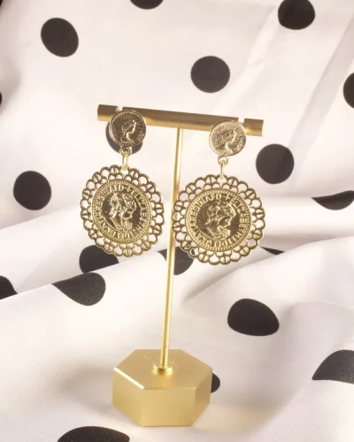 Pendientes monedas encaje dorado