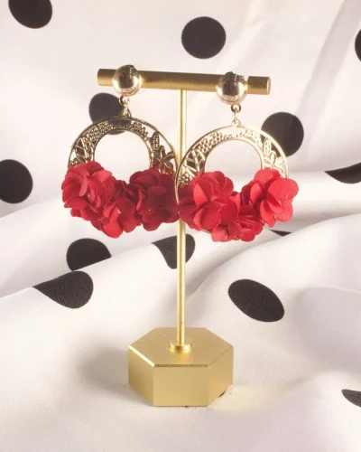Pendientes aro niña con flores rojas