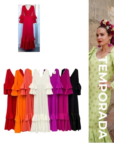 LBF Traje de flamenca lycra bata vuelo. Tallas XS A XXL