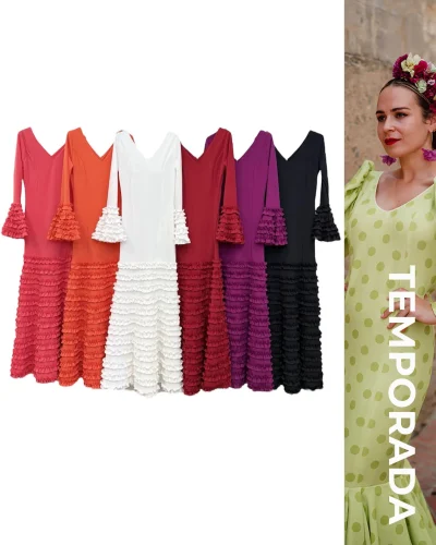 LBF Traje de flamenca lycra canastero con garruchas. Tallas XS A XXL