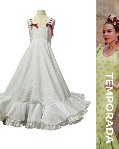 LBF Traje de flamenca bata perforada blanca. Talla 4 y 10