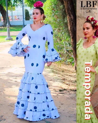 LBF Traje de flamenca strech Dalia celeste-azulina. Tallas 40,42 ,44 y 46