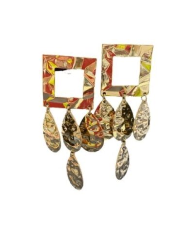 Pendientes cuadrado dorado con lagrimas doradas