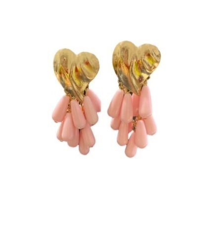 Pendientes corazón dorado con lagrimas rosa nude
