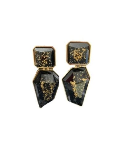 Pendientes piedras asimétricas negras con matices dorados