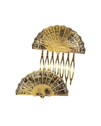 Conjunto peine y broche abanico dorado