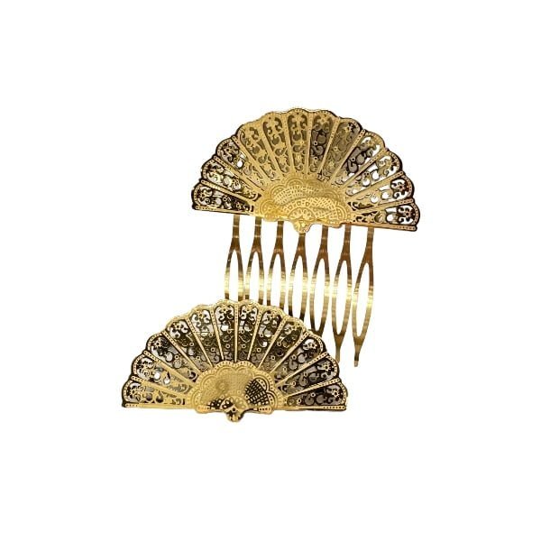 Conjunto peine y broche abanico dorado