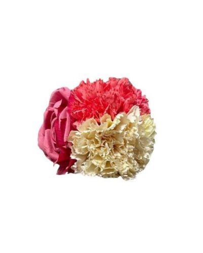 Ramillete de rosa y claveles rosa, coral y beige