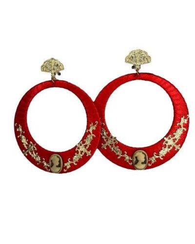 Pendientes aro con filigrana y abanico rojo