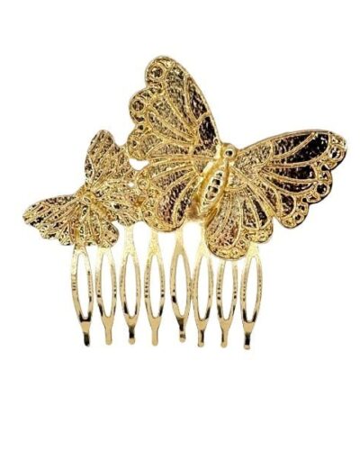 Peine doble mariposa dorado