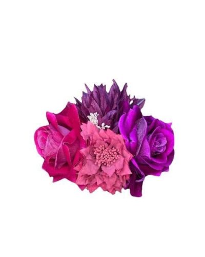 Ramillete buganvilla y morado de rosas, dalia y amapola
