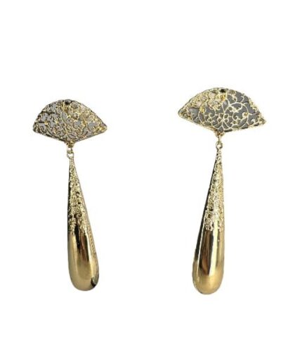 Pendientes lagrima con abanico de encaje dorado