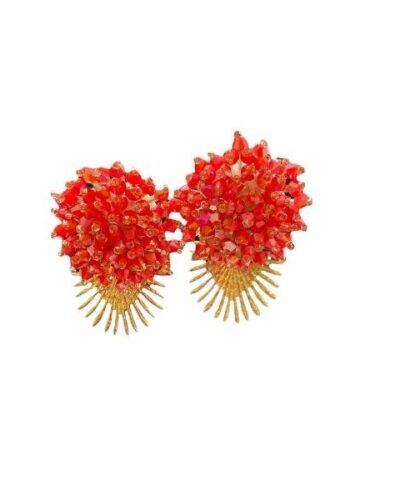 Pendientes artesanal palmera con perlas rojas