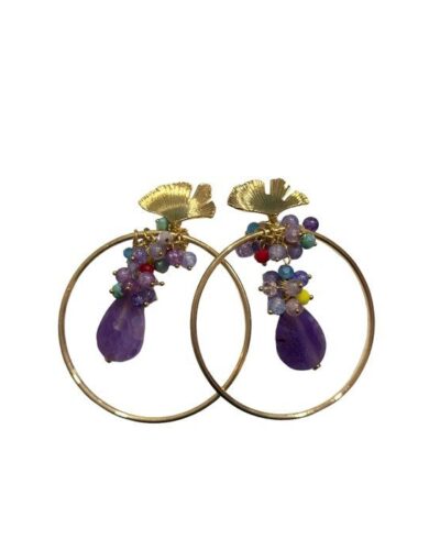 Pendientes aro y lágrima de perlas de colores