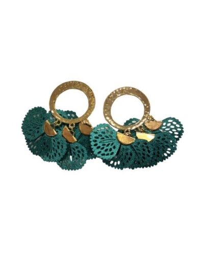 Pendientes aro pétalos verde esmeralda