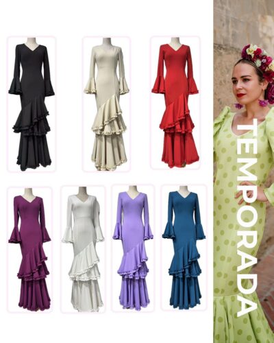 LBF Traje de flamenca tres volantes garrucha lado. Talla xs a xxl