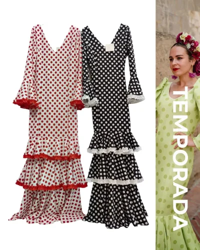 LBF Traje de flamenca tres volantes con lunar. Tallas xs a xxl