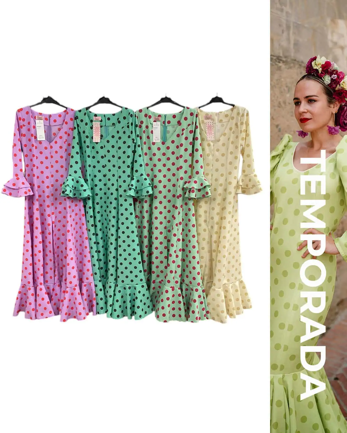 LBF Traje de flamenca bata flocada con raja. Varios colores y tallas disponibles - Imagen 5