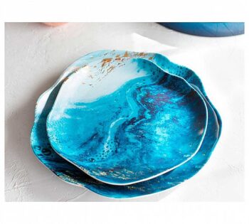 Lubiana Vajilla Porcelana Stone Turquesa Oro